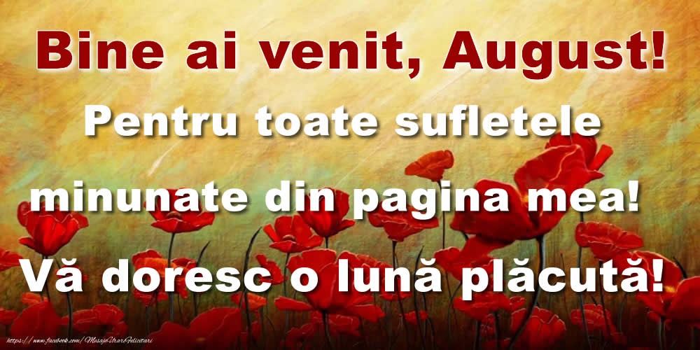 Felicitari de 1 August - Bine ai venit, August! Pentru toate sufletele minunate din pagina mea! Vă doresc o lună plăcută!