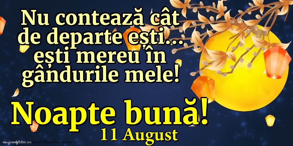 Felicitari de 11 August - 11 August - Nu contează cât de departe ești... ești mereu în gândurile mele! Noapte bună!