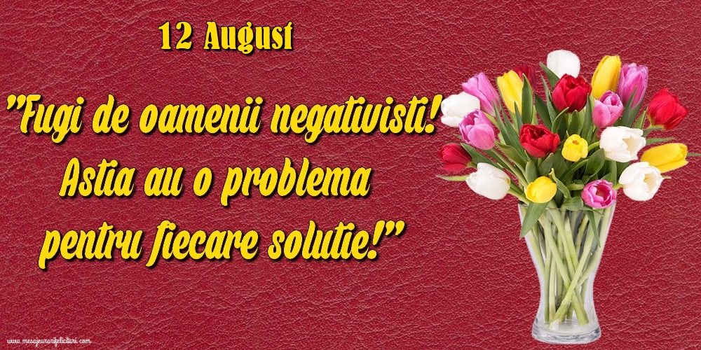 Felicitari de 12 August - 12.August Fugi de oamenii negativisti! Astia au o problemă pentru fiecare soluție!