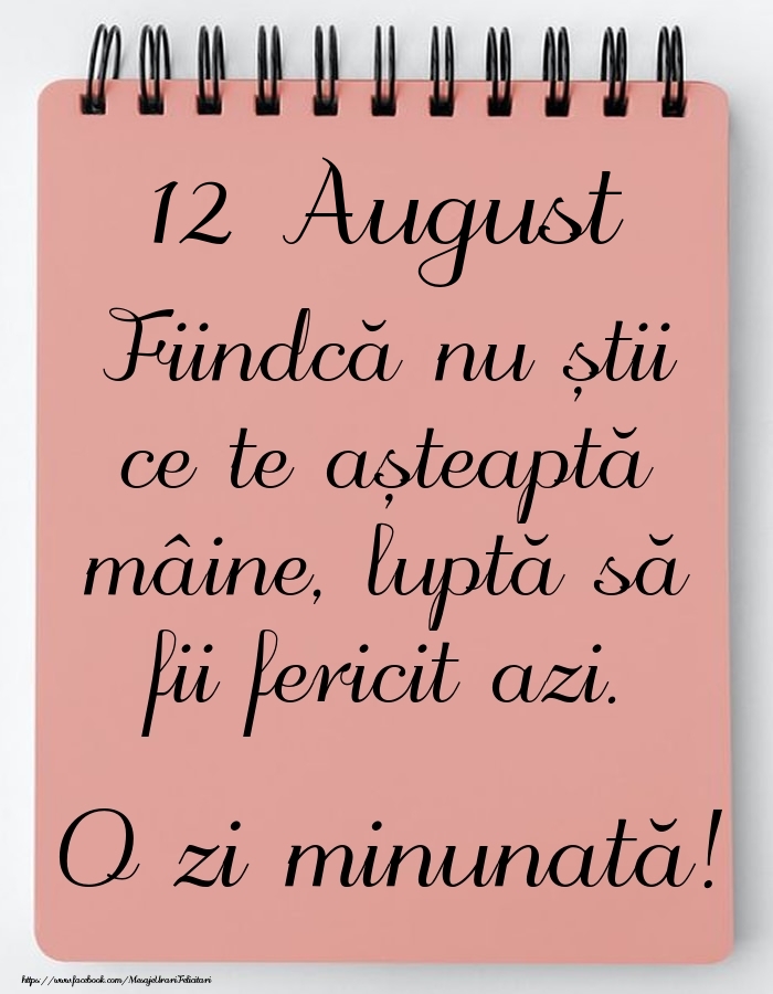 Felicitari de 12 August - Mesajul zilei -  12 August - O zi minunată!