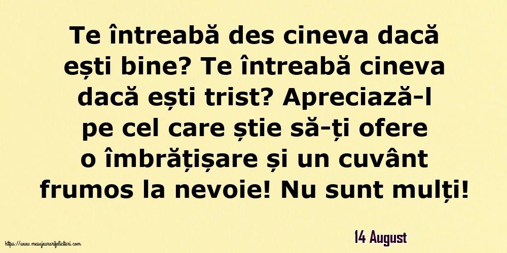 Felicitari de 14 August - 14 August - Te întreabă des cineva dacă ești bine? Te întreabă cineva dacă ești trist?