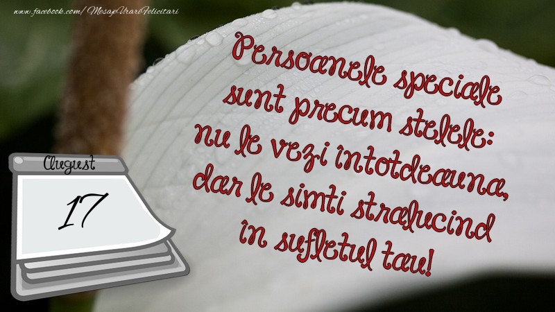 Felicitari de 17 August - Persoanele speciale sunt precum stelele: nu le vezi întotdeauna, dar le simti strălucind în sufletul tău! 17 August