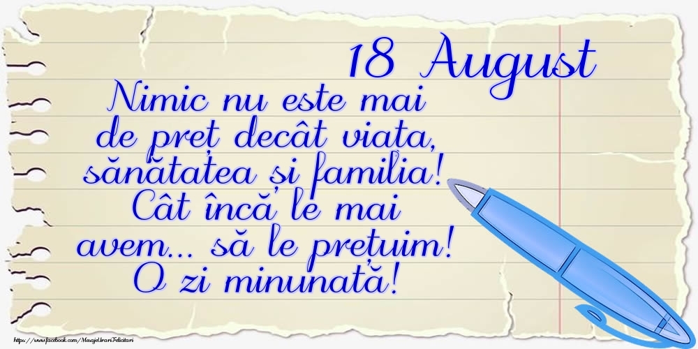 Mesajul zilei de astăzi 18 August - O zi minunată!
