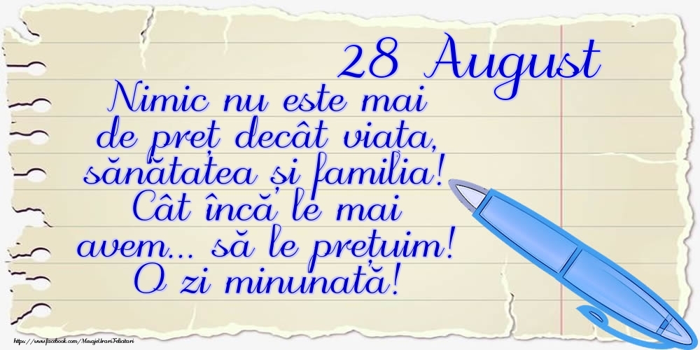 Mesajul zilei de astăzi 28 August - O zi minunată!