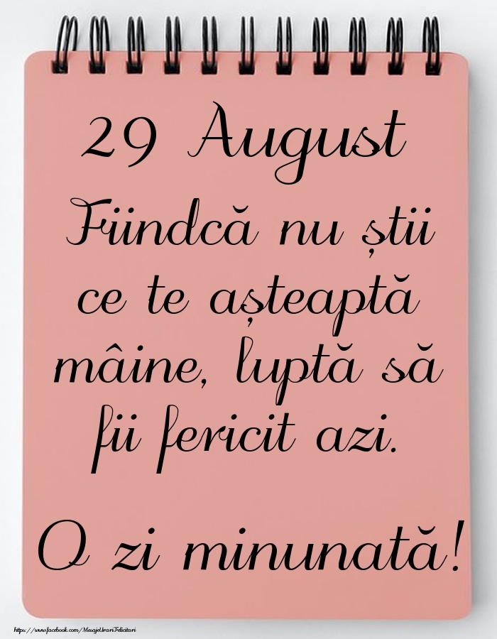 Felicitari de 29 August - Mesajul zilei -  29 August - O zi minunată!