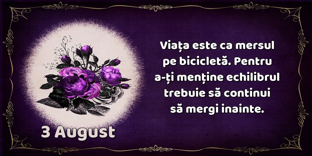 Felicitari de 3 August - 3.August Viața este ca mersul pe bicicletă. Pentru a-ți menține echilibrul trebuie să continui să mergi inainte.