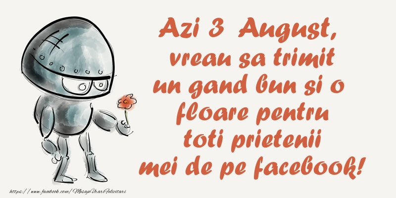 Azi 3 August, vreau sa trimit un gand bun si o floare pentru toti prietenii mei de pe facebook!