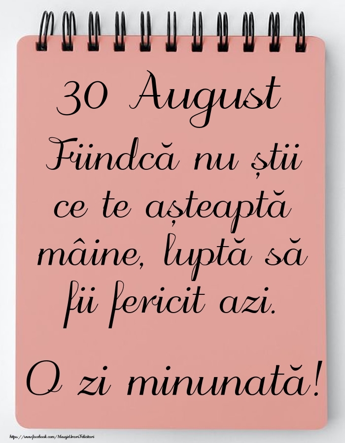 Mesajul zilei -  30 August - O zi minunată!