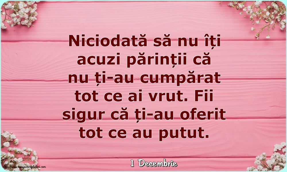 Felicitari de 1 Decembrie - 1 Decembrie - Niciodată să nu îți acuzi părinții că nu ți-au cumpărat tot ce ai vrut.