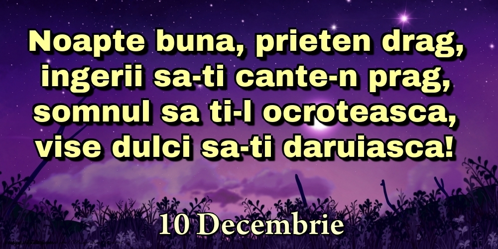 Felicitari de 10 Decembrie - 10 Decembrie - Noapte buna, prieten drag, ingerii sa-ti cante-n prag, somnul sa ti-l ocroteasca, vise dulci sa-ti daruiasca!