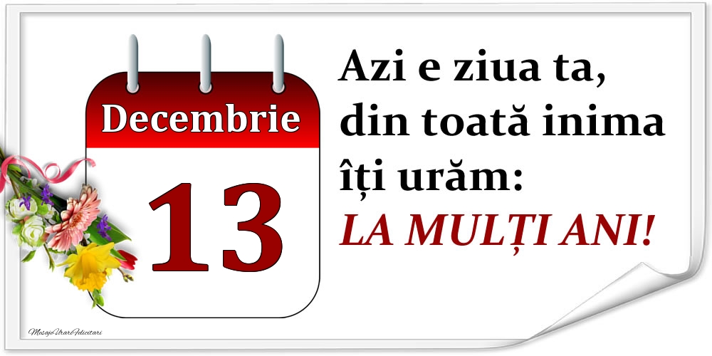 Decembrie 13 Azi e ziua ta, din toată inima îți urăm: LA MULȚI ANI!