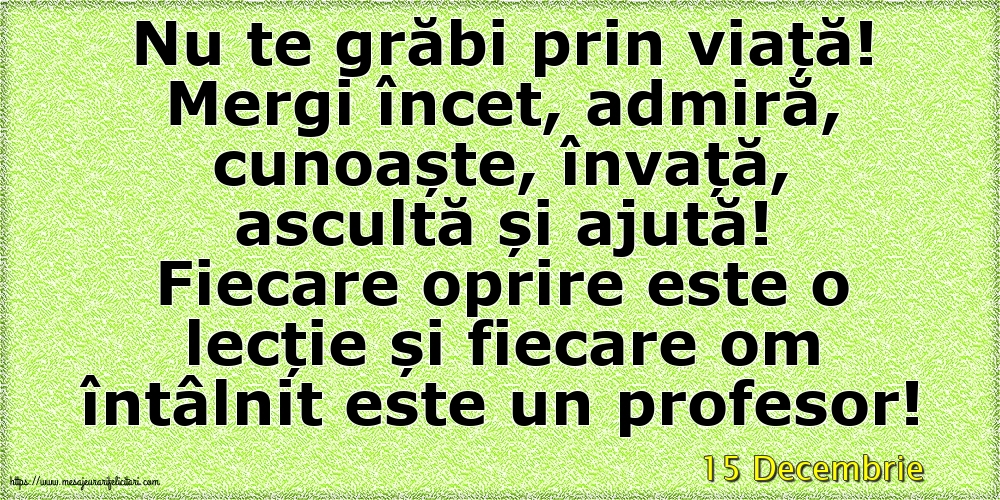 Felicitari de 15 Decembrie - 15 Decembrie - Nu te grăbi prin viață!