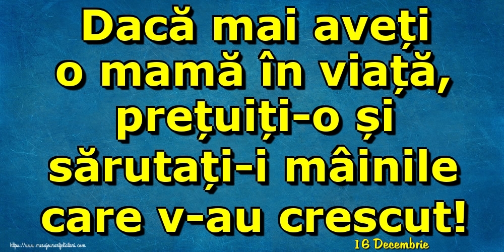 Felicitari de 16 Decembrie - 16 Decembrie - Dacă mai aveți o mamă în viață, prețuiți-o și sărutați-i mâinile care v-au crescut!