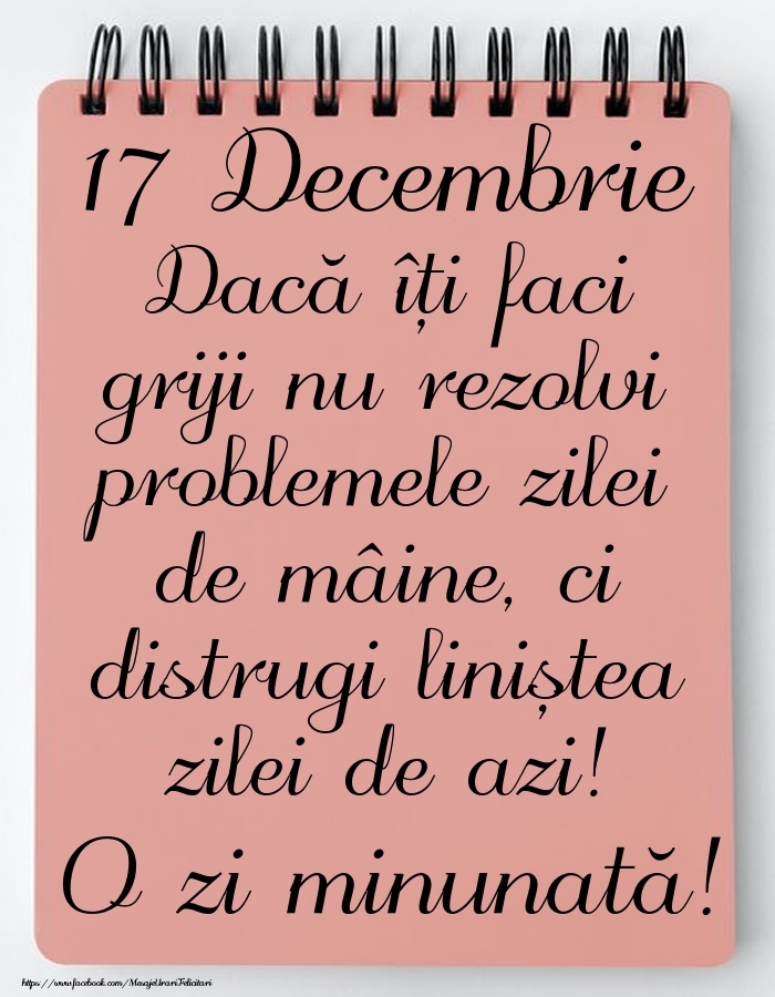 17 Decembrie - Mesajul zilei - O zi minunată!