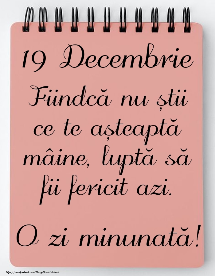 Mesajul zilei -  19 Decembrie - O zi minunată!