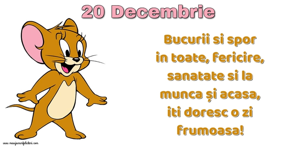 20.Decembrie Bucurii si spor in toate, fericire, sanatate si la munca și acasa, iti doresc o zi frumoasa!