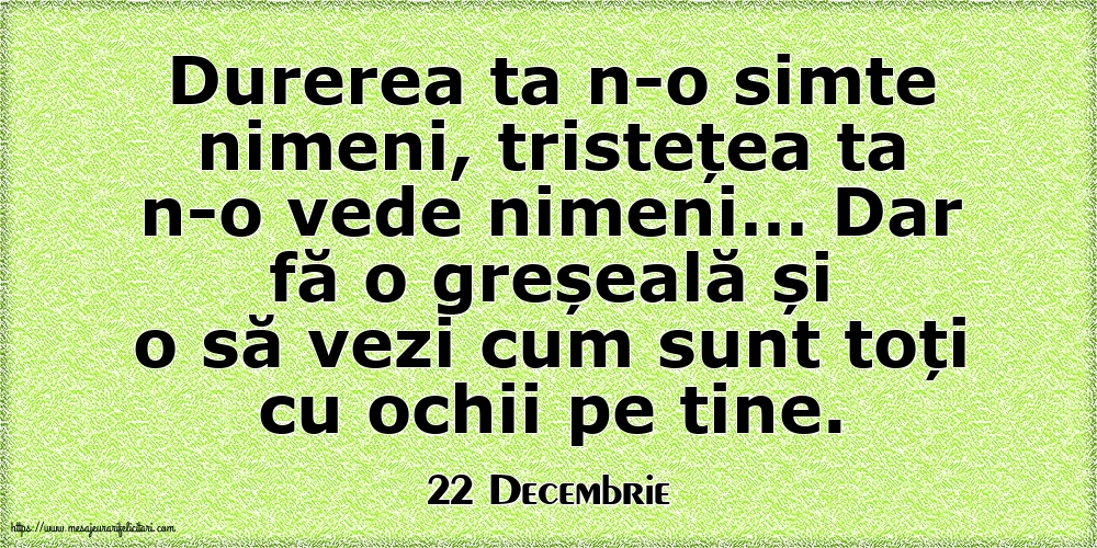 Felicitari de 22 Decembrie - 22 Decembrie - Durerea ta n-o simte nimeni, tristețea ta n-o vede nimeni…