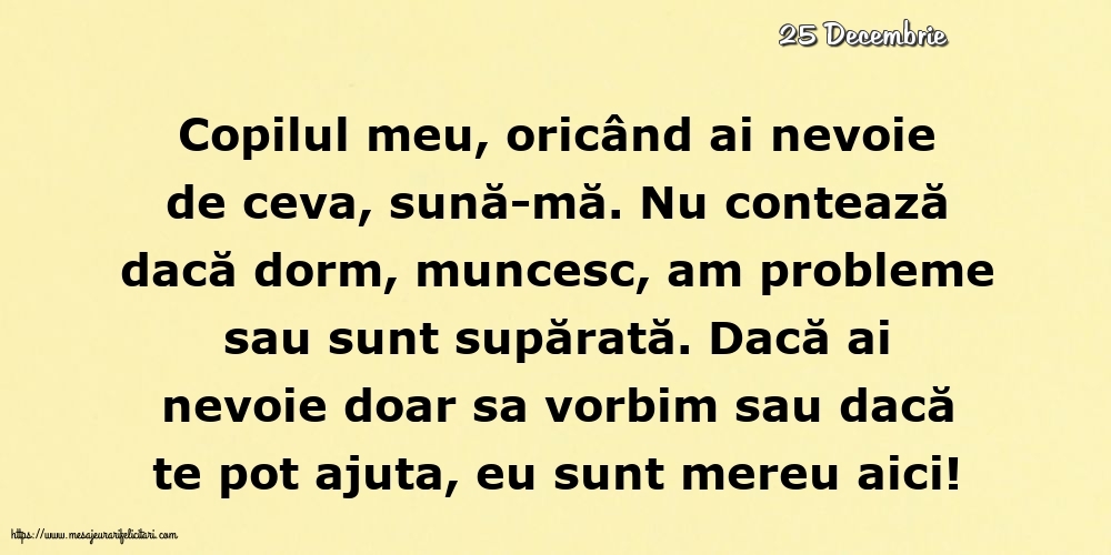 Felicitari de 25 Decembrie - 25 Decembrie - Pentru copilul meu... Semnat: Mama