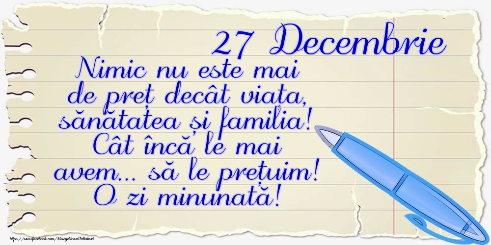 Mesajul zilei de astăzi 27 Decembrie - O zi minunată!