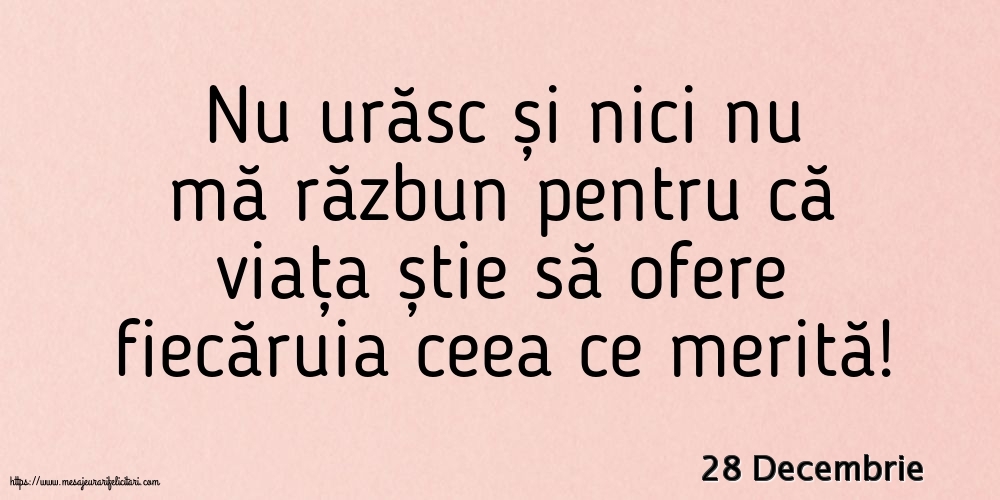 Felicitari de 28 Decembrie - 28 Decembrie - Nu urăsc și nici nu mă răzbun