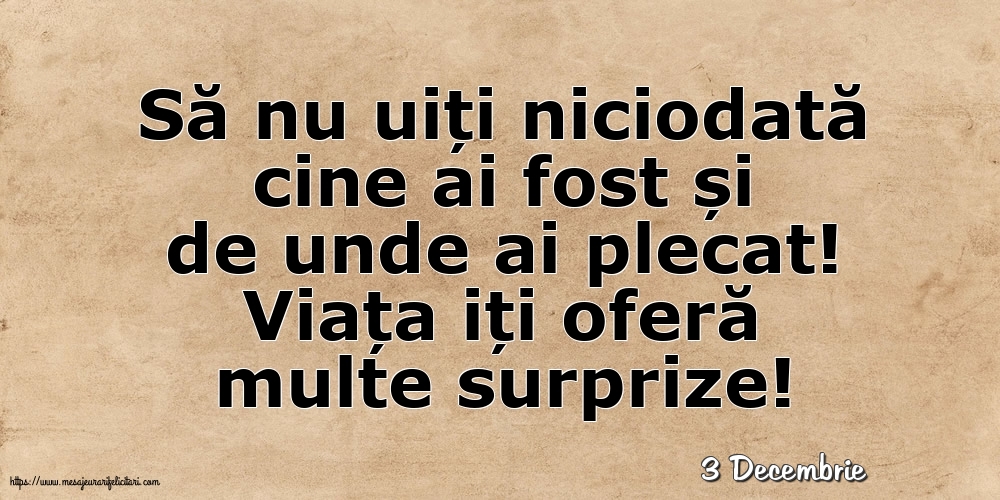 Felicitari de 3 Decembrie - 3 Decembrie - Viața iți oferă multe surprize!