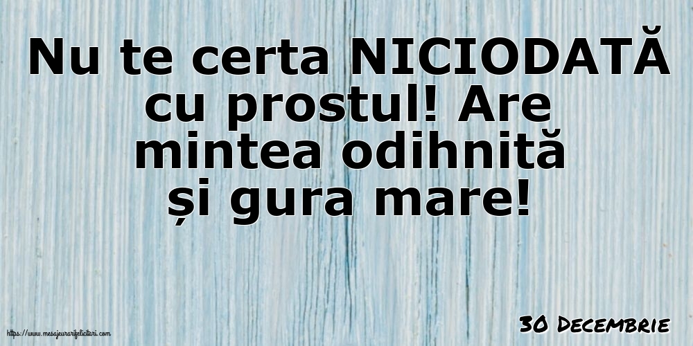 Felicitari de 30 Decembrie - 30 Decembrie - Nu te certa NICIODATĂ cu prostul!