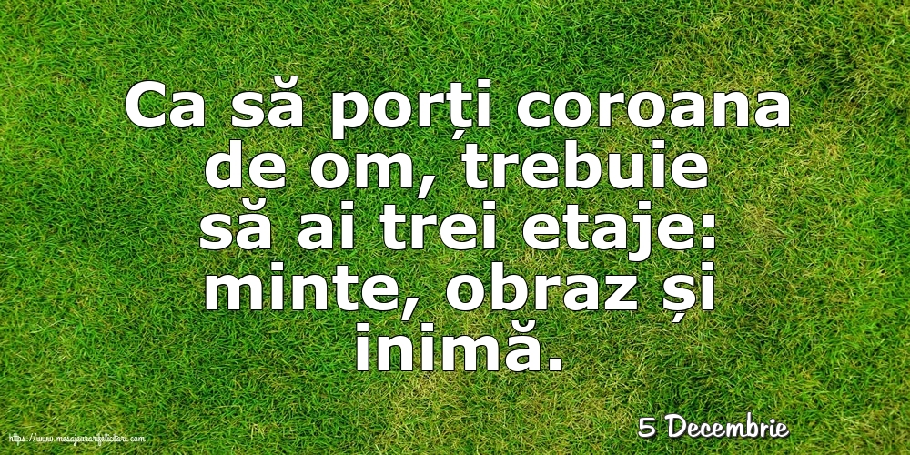 Felicitari de 5 Decembrie - 5 Decembrie - Ca să porți coroana de om, trebuie să ai trei etaje: minte, obraz și inimă.