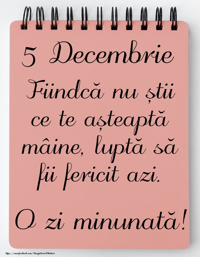 Felicitari de 5 Decembrie - Mesajul zilei -  5 Decembrie - O zi minunată!