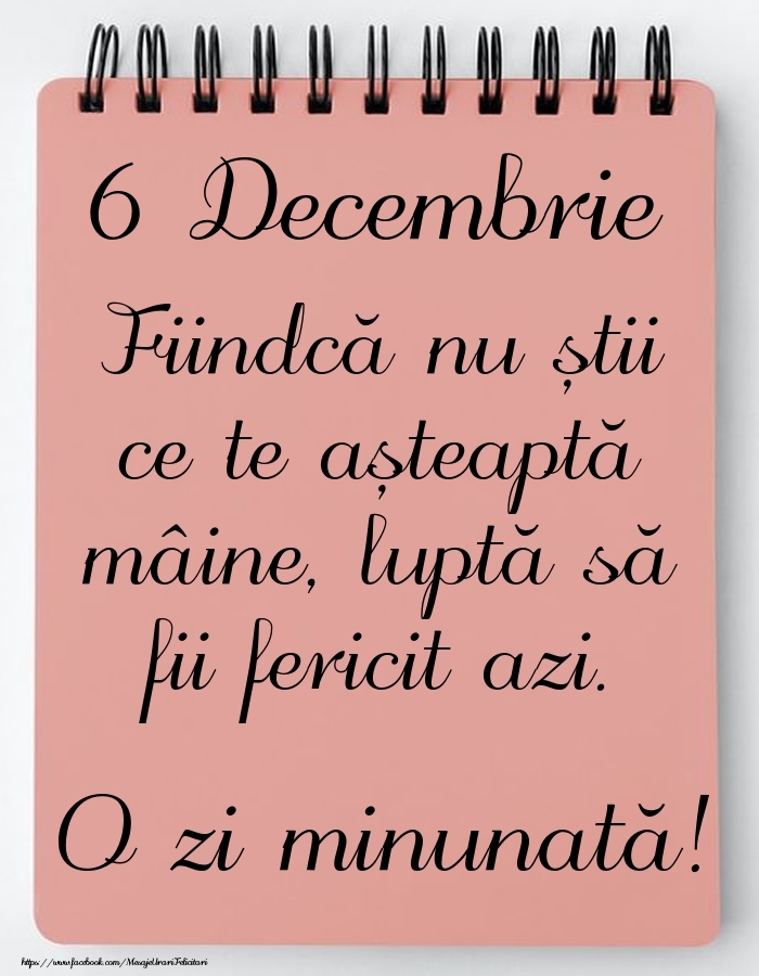 Mesajul zilei -  6 Decembrie - O zi minunată!