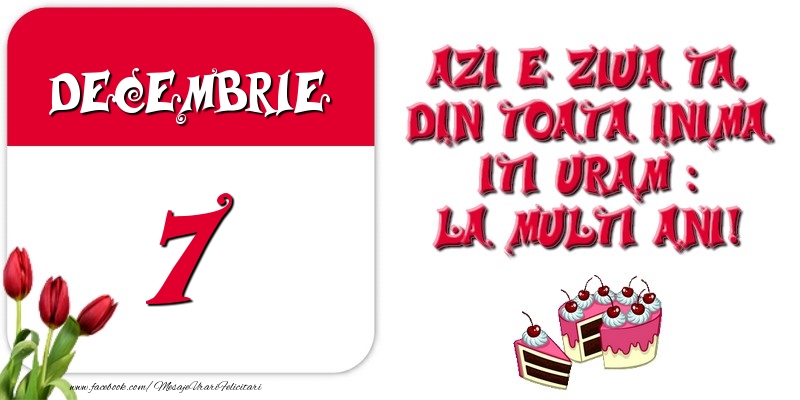 Felicitari de 7 Decembrie - Azi e ziua ta, din toata inima iti uram: La multi ani! Decembrie 7