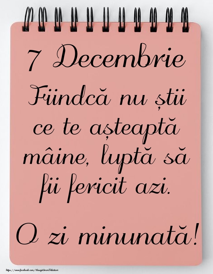 Felicitari de 7 Decembrie - Mesajul zilei -  7 Decembrie - O zi minunată!