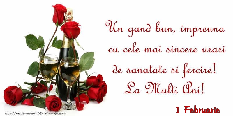 Felicitari de 1 Februarie - 1 Februarie - Un gand bun, impreuna cu cele mai sincere urari de sanatate si fercire! La Multi Ani!