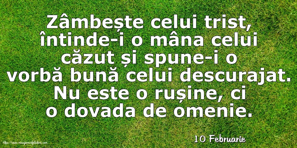 Felicitari de 10 Februarie - 10 Februarie - Zâmbește celui trist, întinde-i o mâna celui căzut... Nu este o rușine, ci o dovada de omenie.