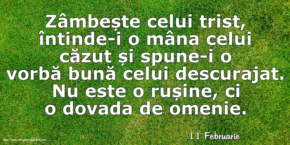 Felicitari de 11 Februarie - 11 Februarie - Zâmbește celui trist, întinde-i o mâna celui căzut... Nu este o rușine, ci o dovada de omenie.