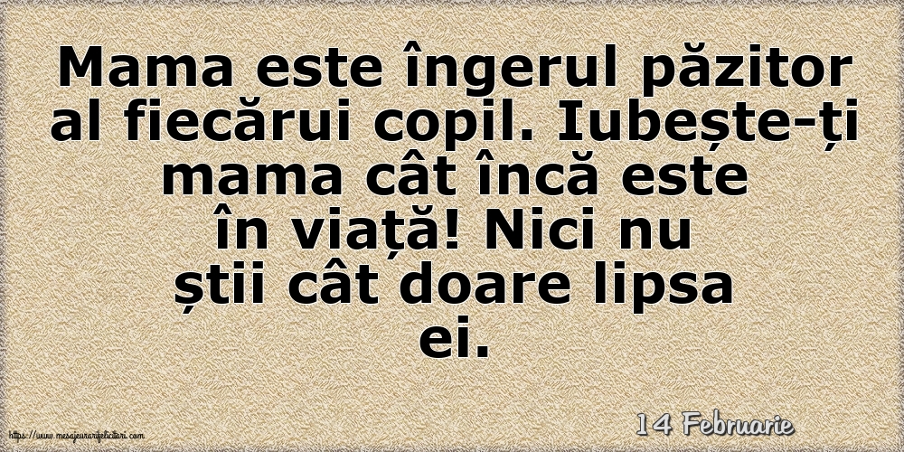 Felicitari de 14 Februarie - 14 Februarie - Mama este îngerul păzitor al fiecărui copil