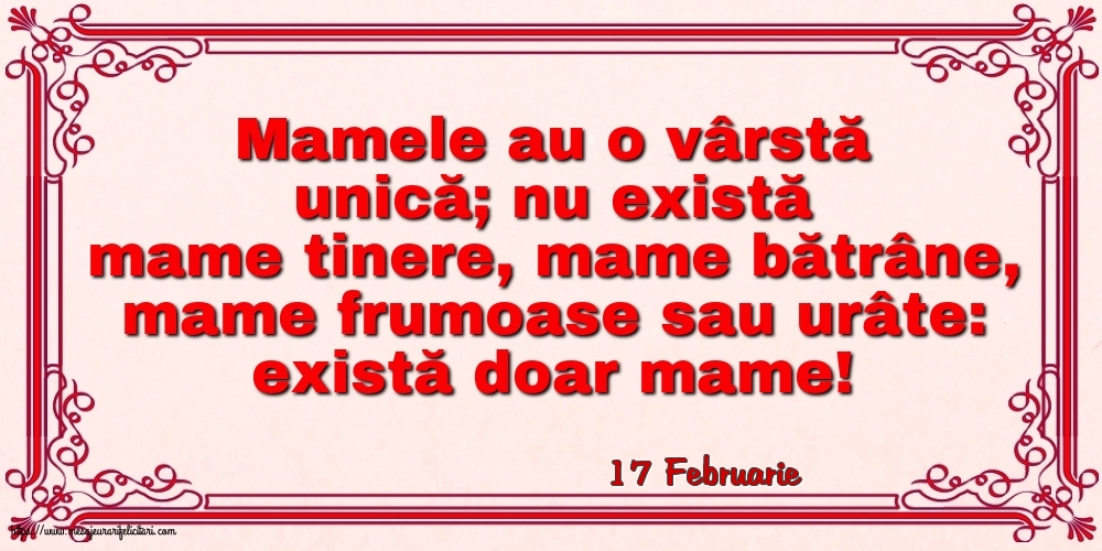 Felicitari de 17 Februarie - 17 Februarie - Mamele au o vârstă unică