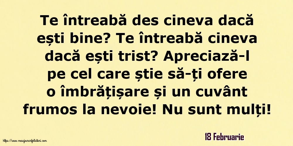 Felicitari de 18 Februarie - 18 Februarie - Te întreabă des cineva dacă ești bine? Te întreabă cineva dacă ești trist?