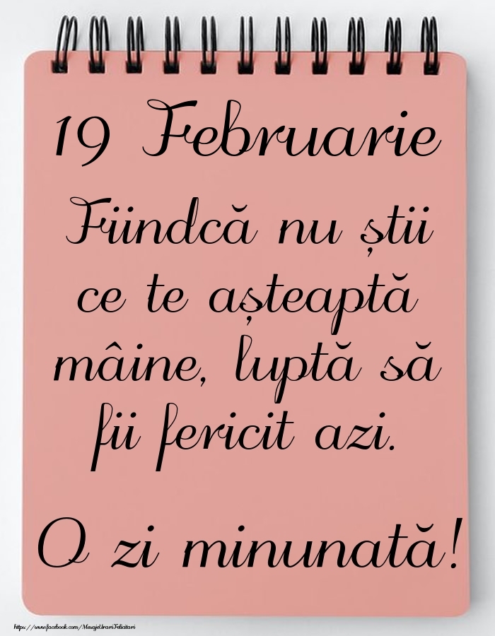 Felicitari de 19 Februarie - Mesajul zilei -  19 Februarie - O zi minunată!