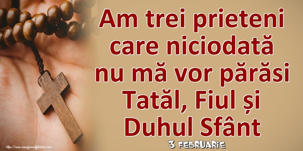 Felicitari de 3 Februarie - 3 Februarie - Am trei prieteni care niciodată nu mă vor părăsi Tatăl, Fiul și Duhul Sfânt