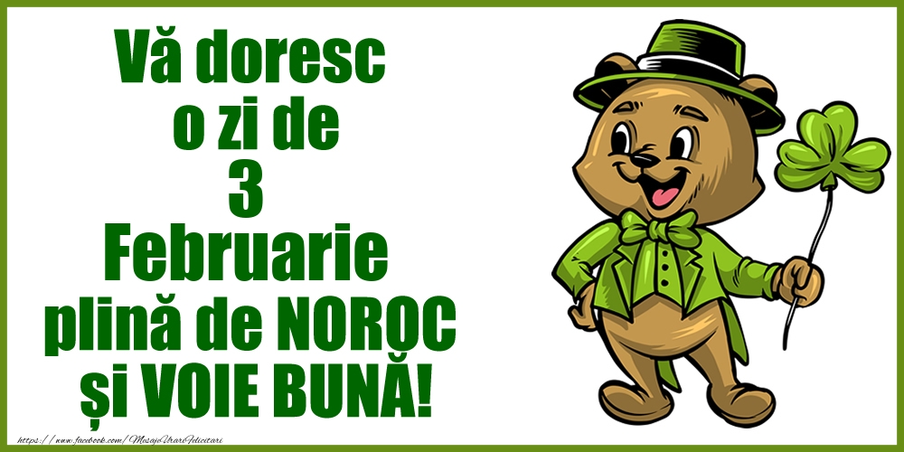 Vă doresc o zi de Februarie 3 plină de noroc și voie bună!