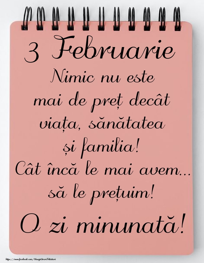 Mesajul zilei de astăzi 3 Februarie - O zi minunată!