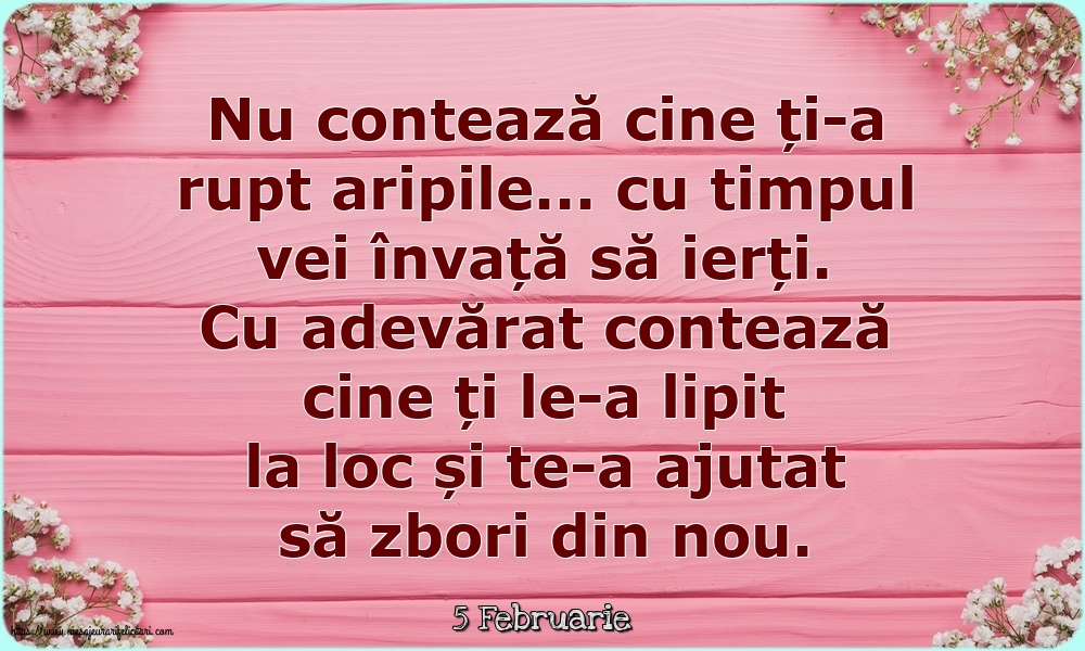 Felicitari de 5 Februarie - 5 Februarie - Nu contează cine ți-a rupt aripile...