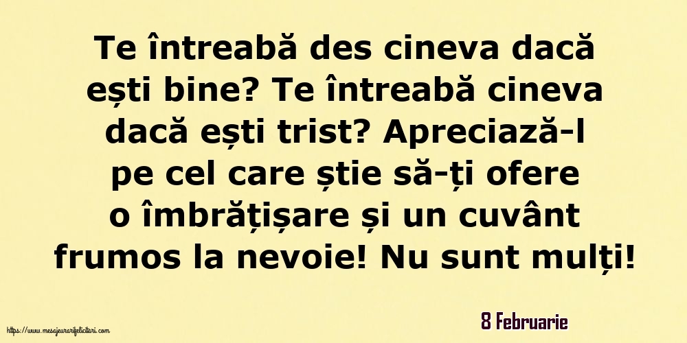 Felicitari de 8 Februarie - 8 Februarie - Te întreabă des cineva dacă ești bine? Te întreabă cineva dacă ești trist?