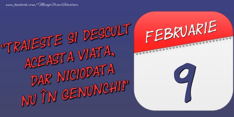 Felicitari de 9 Februarie - Trăieşte şi desculţ această viaţă, dar niciodată nu în genunchi! 9 Februarie