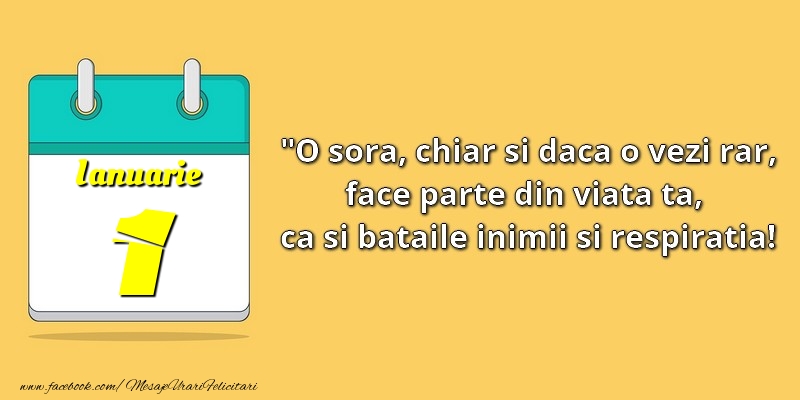 Felicitari de 1 Ianuarie - O soră, chiar şi dacă o vezi rar, face parte din viata ta, ca şi bătăile inimii şi respiraţia! 1Ianuarie