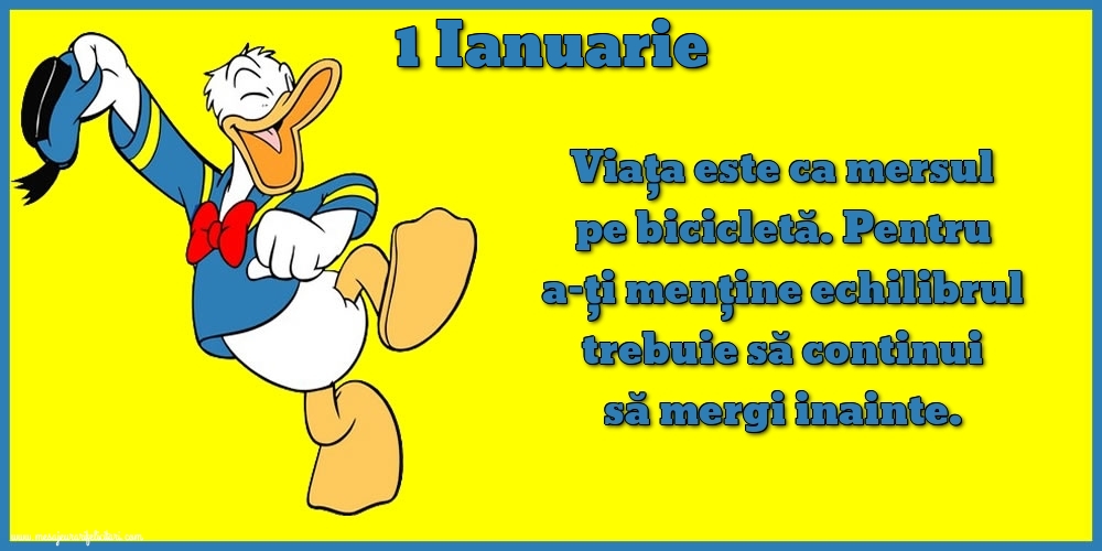 Felicitari de 1 Ianuarie - 1.Ianuarie Viața este ca mersul pe bicicletă. Pentru a-ți menține echilibrul trebuie să continui să mergi inainte.