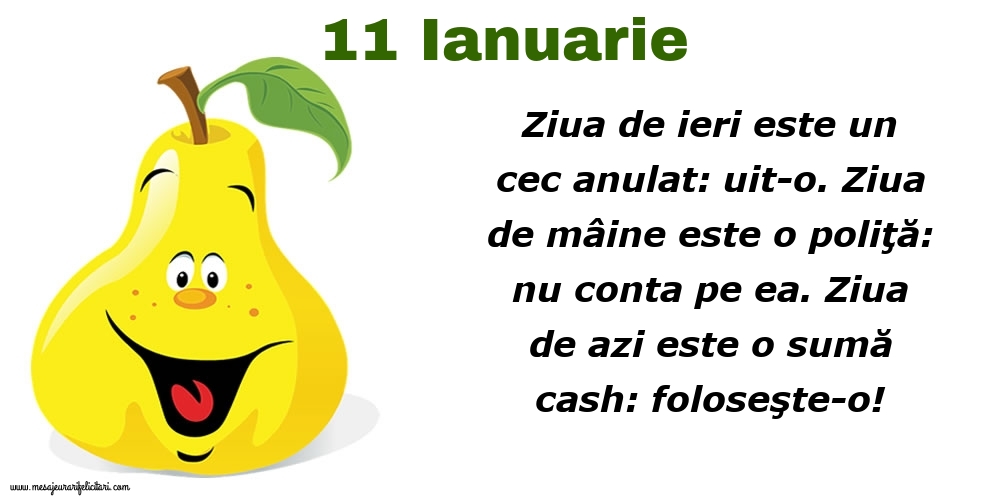 11.Ianuarie Ziua de ieri este un cec anulat: uit-o. Ziua de mâine este o poliţă: nu conta pe ea. Ziua de azi este o sumă cash: foloseşte-o!