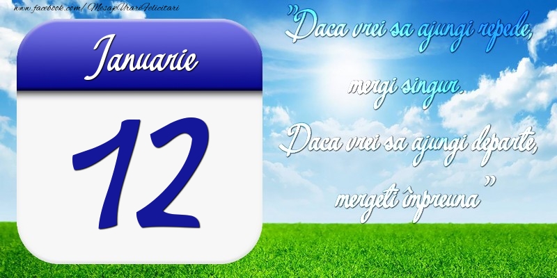 Ianuarie 12 Dacă vrei să ajungi repede, mergi singur. Dacă vrei să ajungi departe, mergeţi împreună