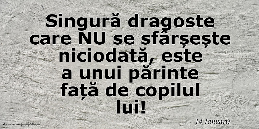 Felicitari de 14 Ianuarie - 14 Ianuarie - Singură dragoste care NU se sfârșește niciodată