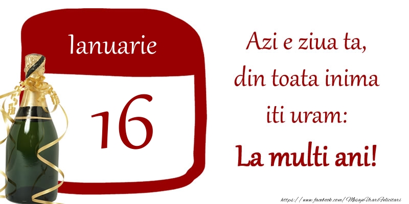 Felicitari de 16 Ianuarie - Ianuarie 16 Azi e ziua ta, din toata inima iti uram: La multi ani!